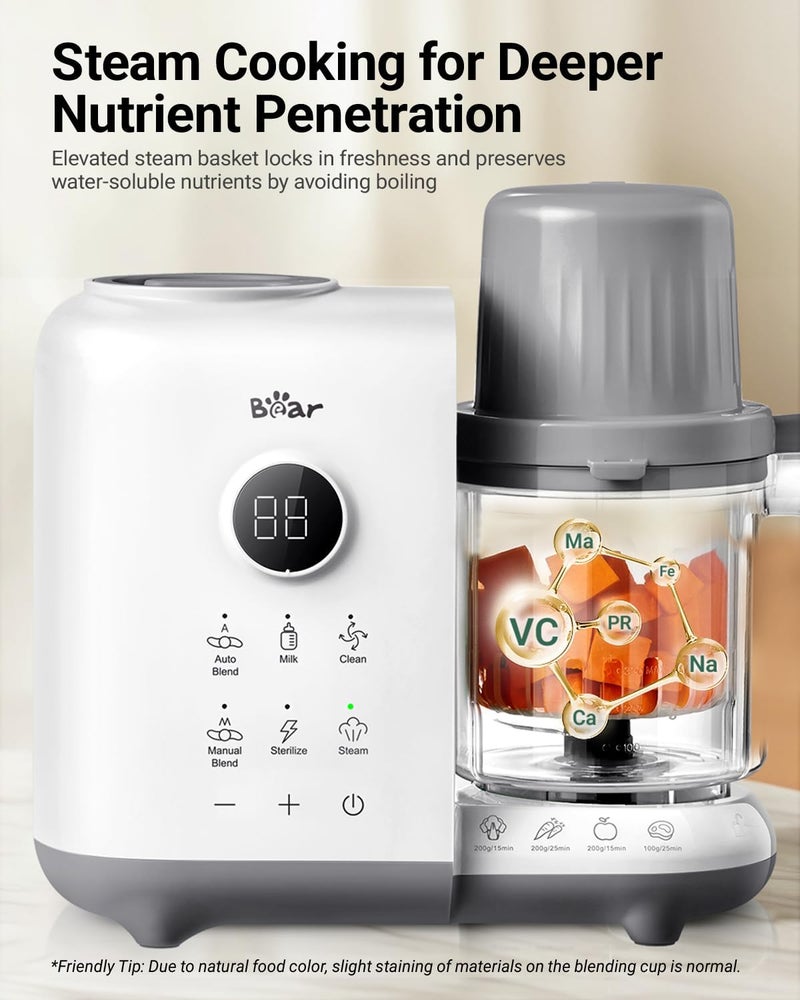 Bear Baby Food Maker with 18.5oz Dual-Layer Steam Baskets, OneStep Baby Food Processor Steamer Puree Blender Grinder Mills, Auto Cooking Grinding&Sterili-zing for Healthy Homemade Baby Food, BPA-Free - Image 5